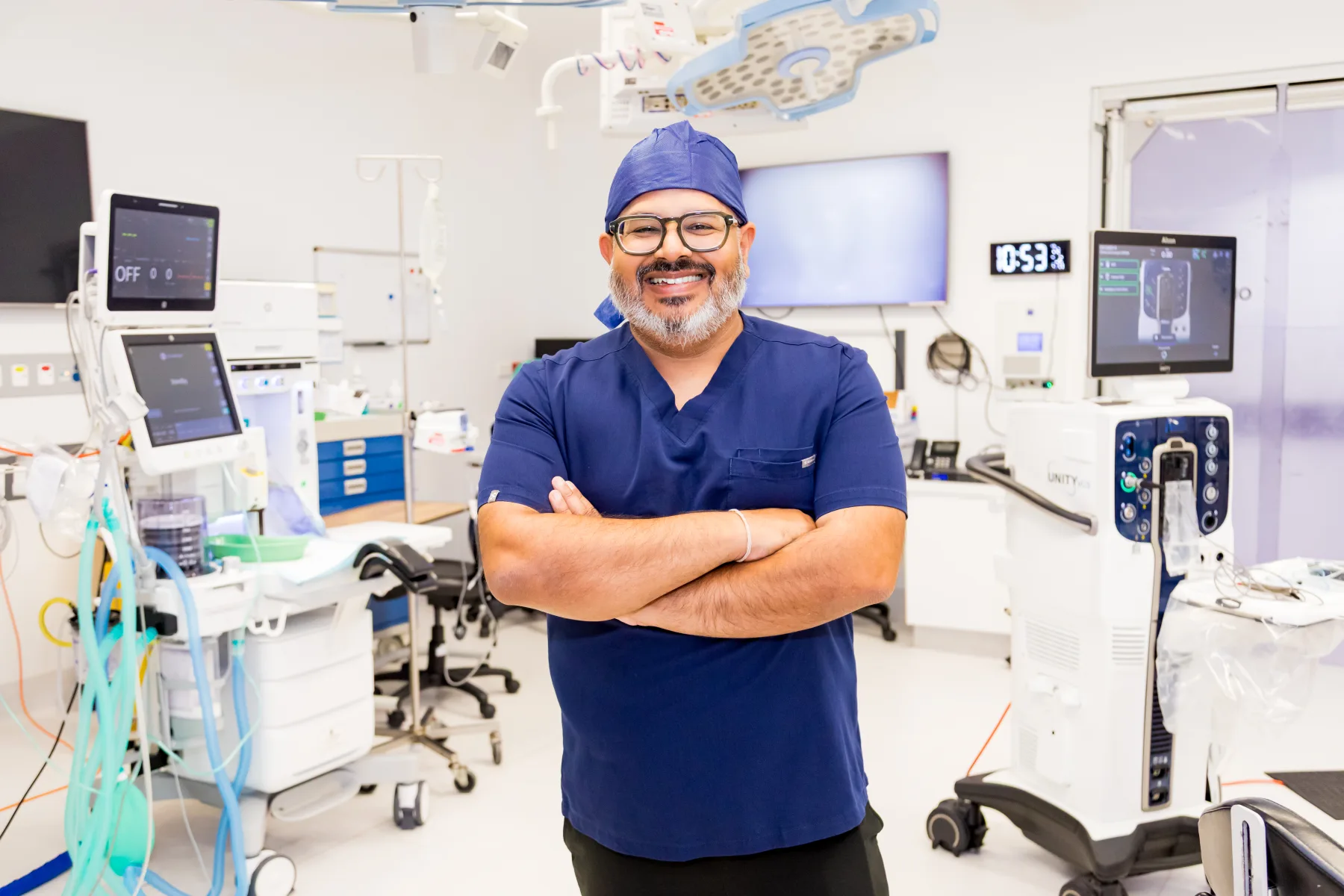 Dr Rahul Dubey in a modern ophthalmic operating theatre