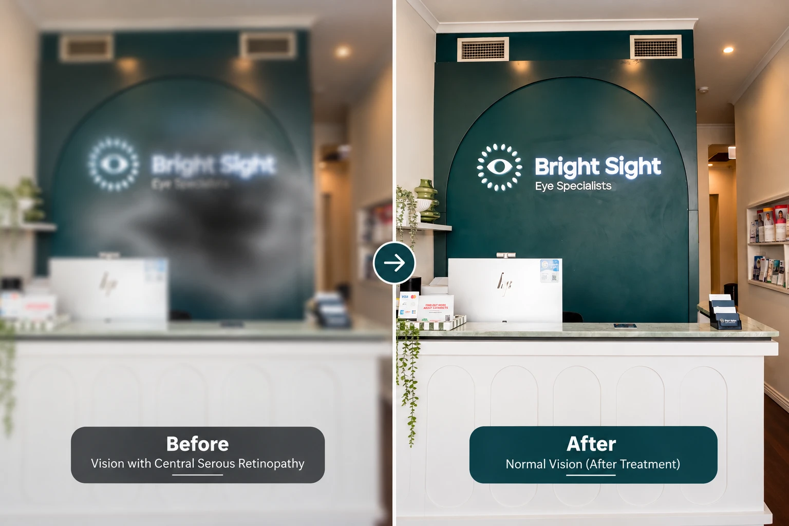 Illustration comparing blurred central vision with clearer vision