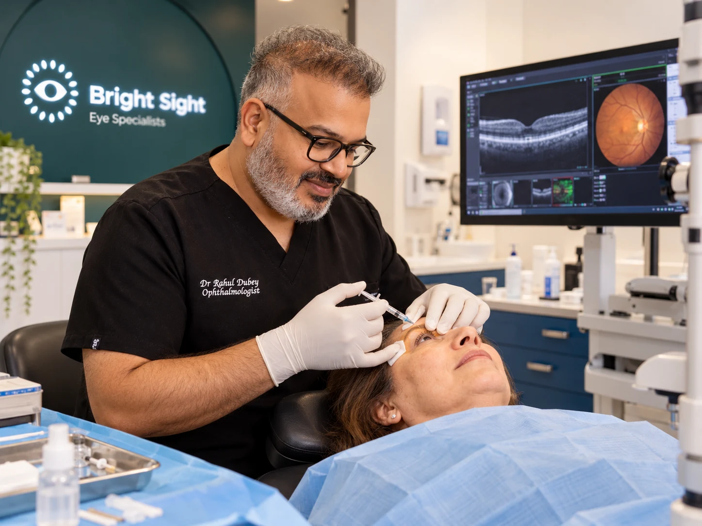 Dr Rahul Dubey providing a carefully prepared intravitreal injection