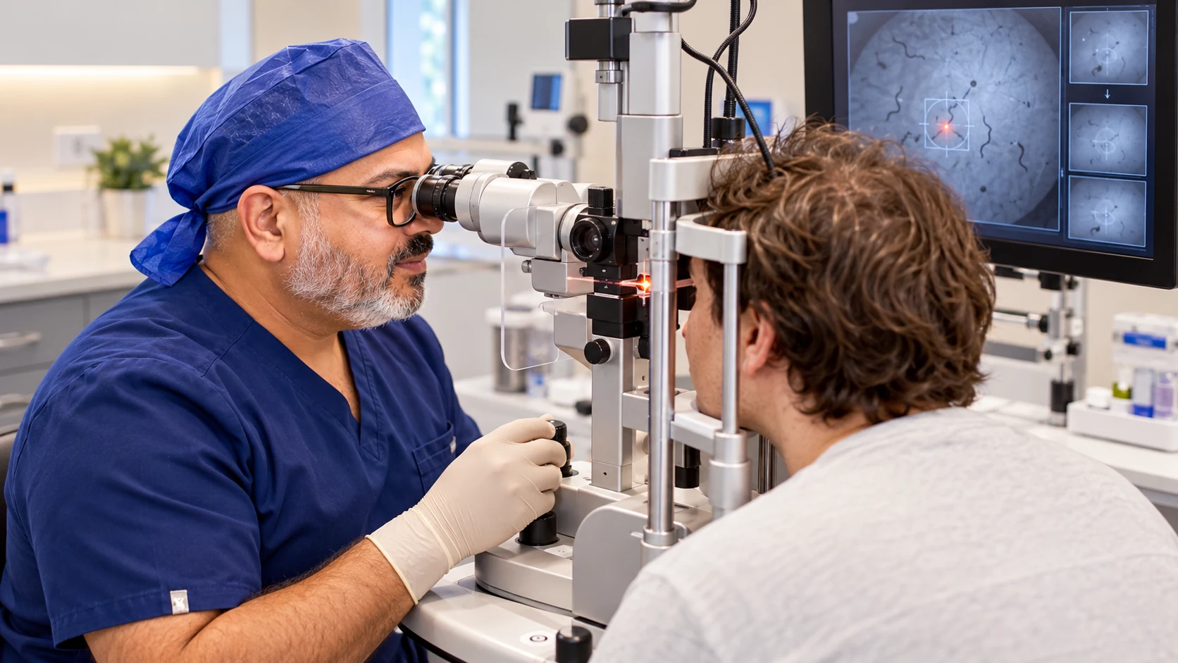 Dr Rahul Dubey performing a specialist vitreous floaters assessment